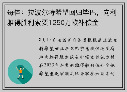 每体：拉波尔特希望回归毕巴，向利雅得胜利索要1250万欧补偿金